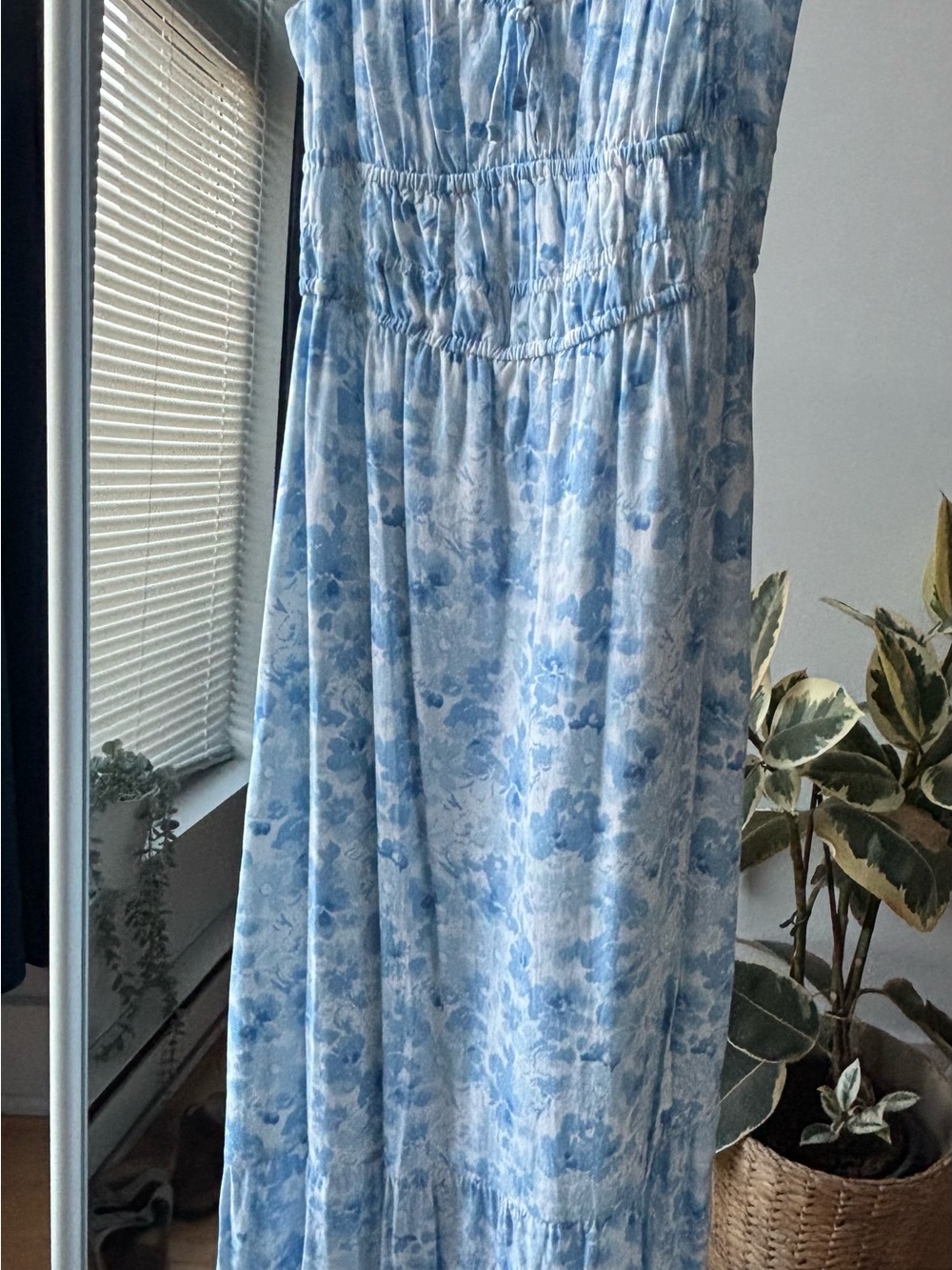 Light Blue Floral dress with slit - Women's
